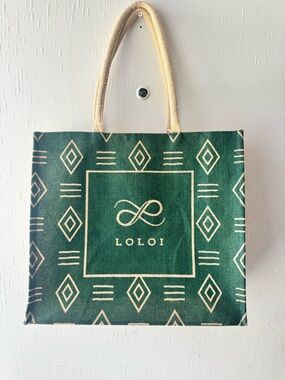 LOLOI Green Geometric Canvas Tote